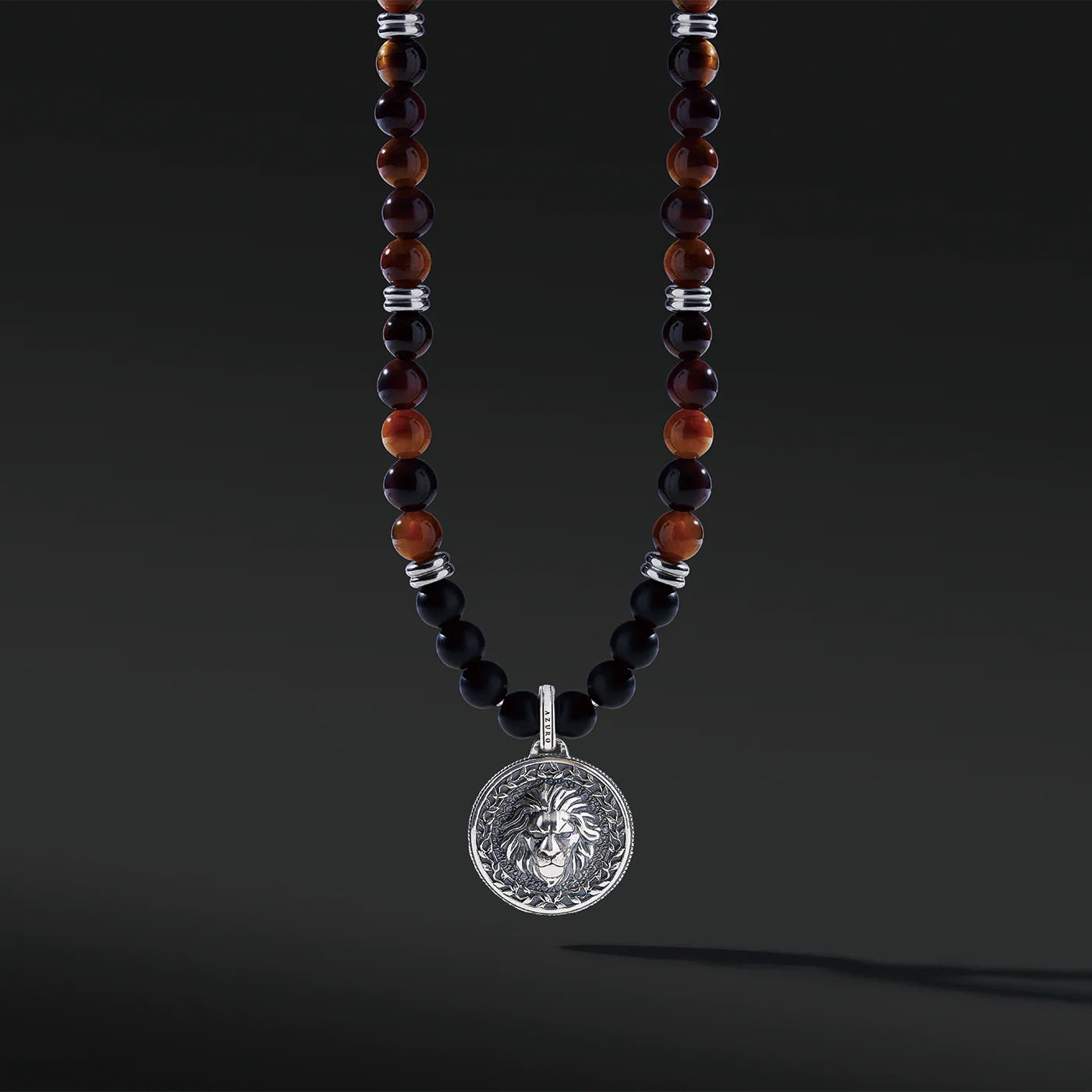 Silver Red Tiger Eye Beaded Necklace with Pendant - Image 6