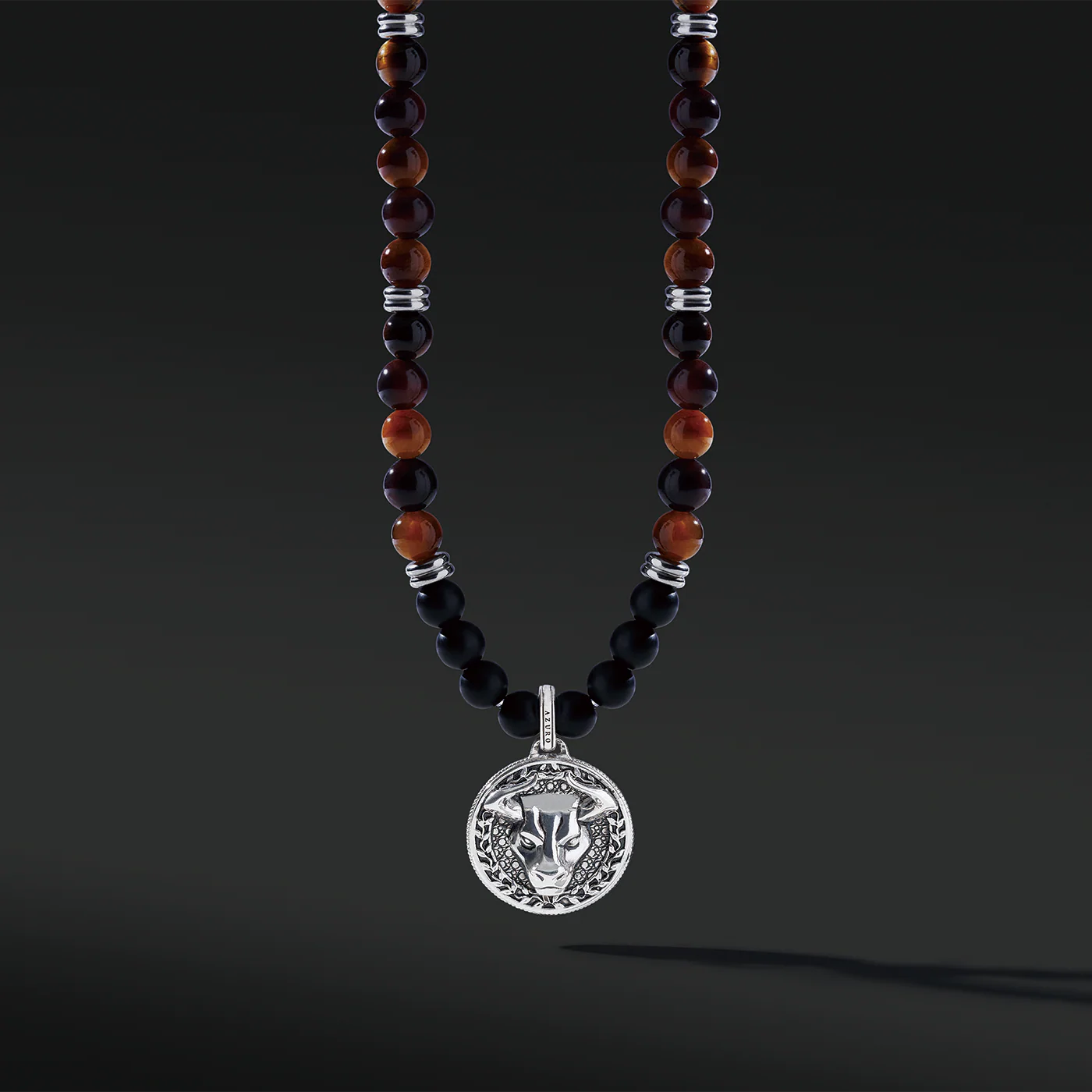 Silver Red Tiger Eye Beaded Necklace with Pendant - Image 8