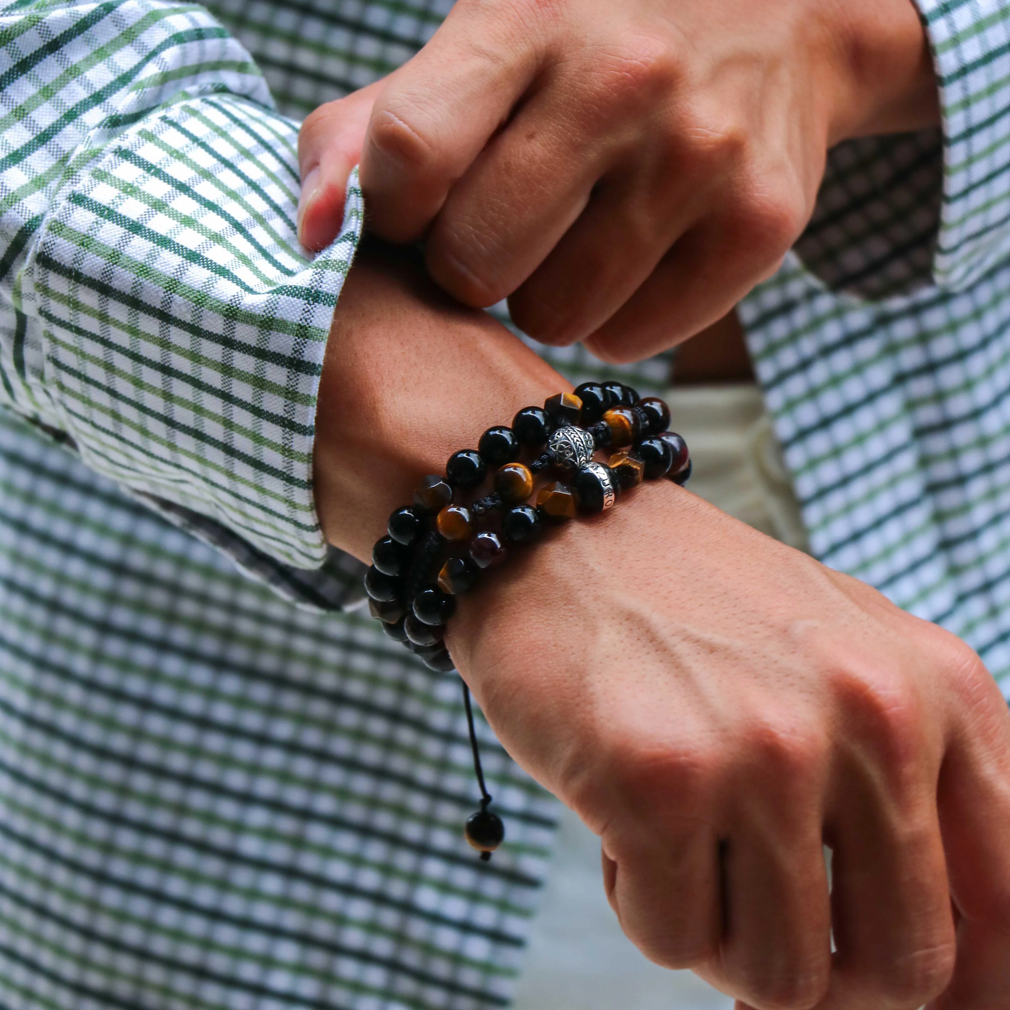 The Gatsby | Tiger Eye Obsidian Garnet Stone Men String Bracelet - Image 3