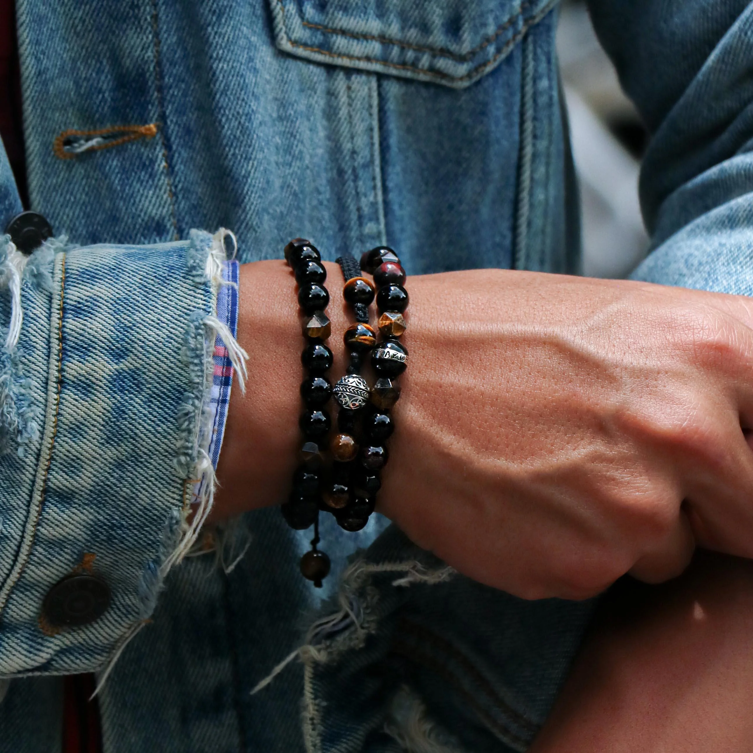 The Gatsby | Tiger Eye Obsidian Garnet Stone Men String Bracelet - Image 4