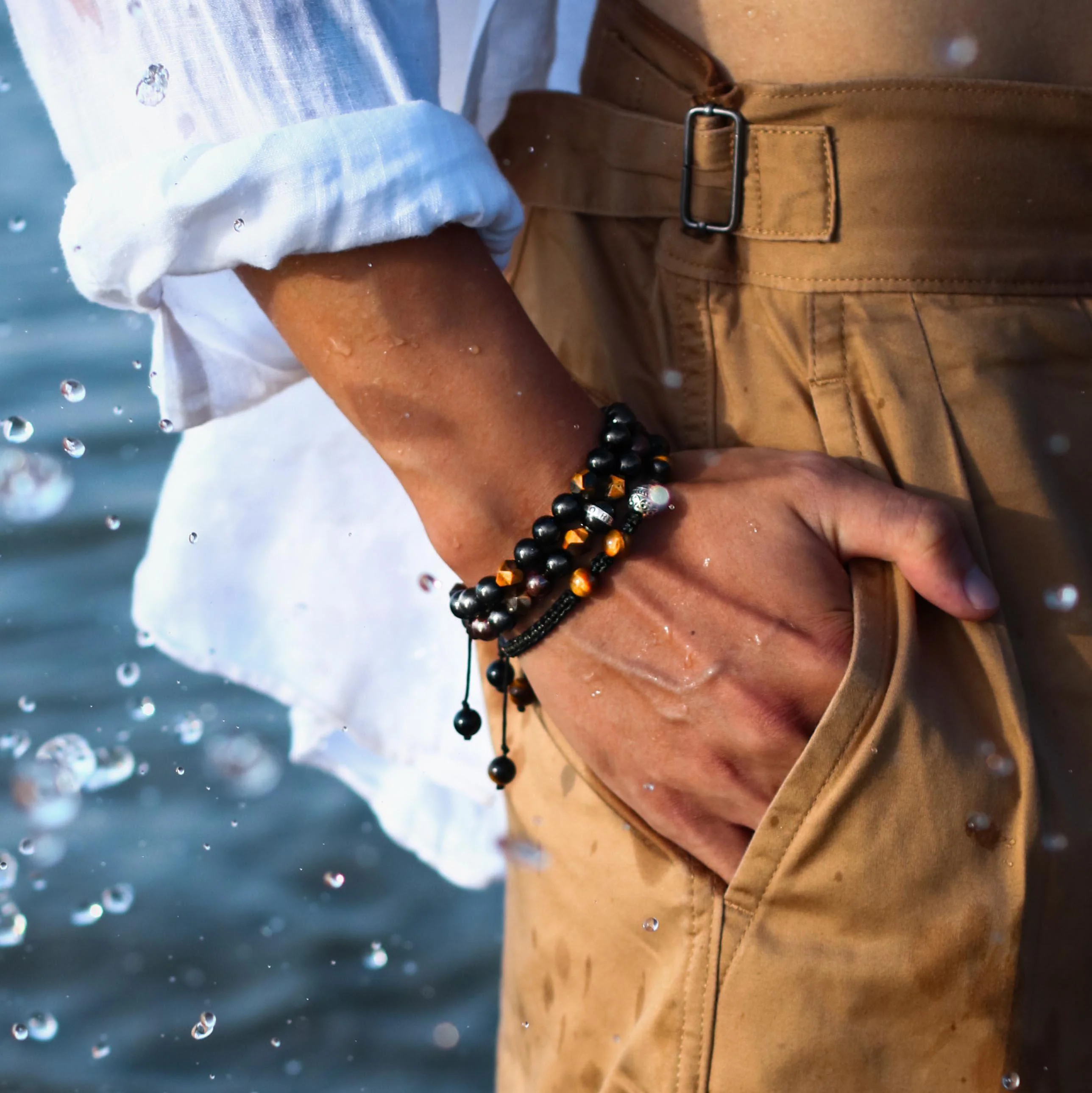 The Gatsby | Tiger Eye Obsidian Garnet Stone Men String Bracelet - Image 5