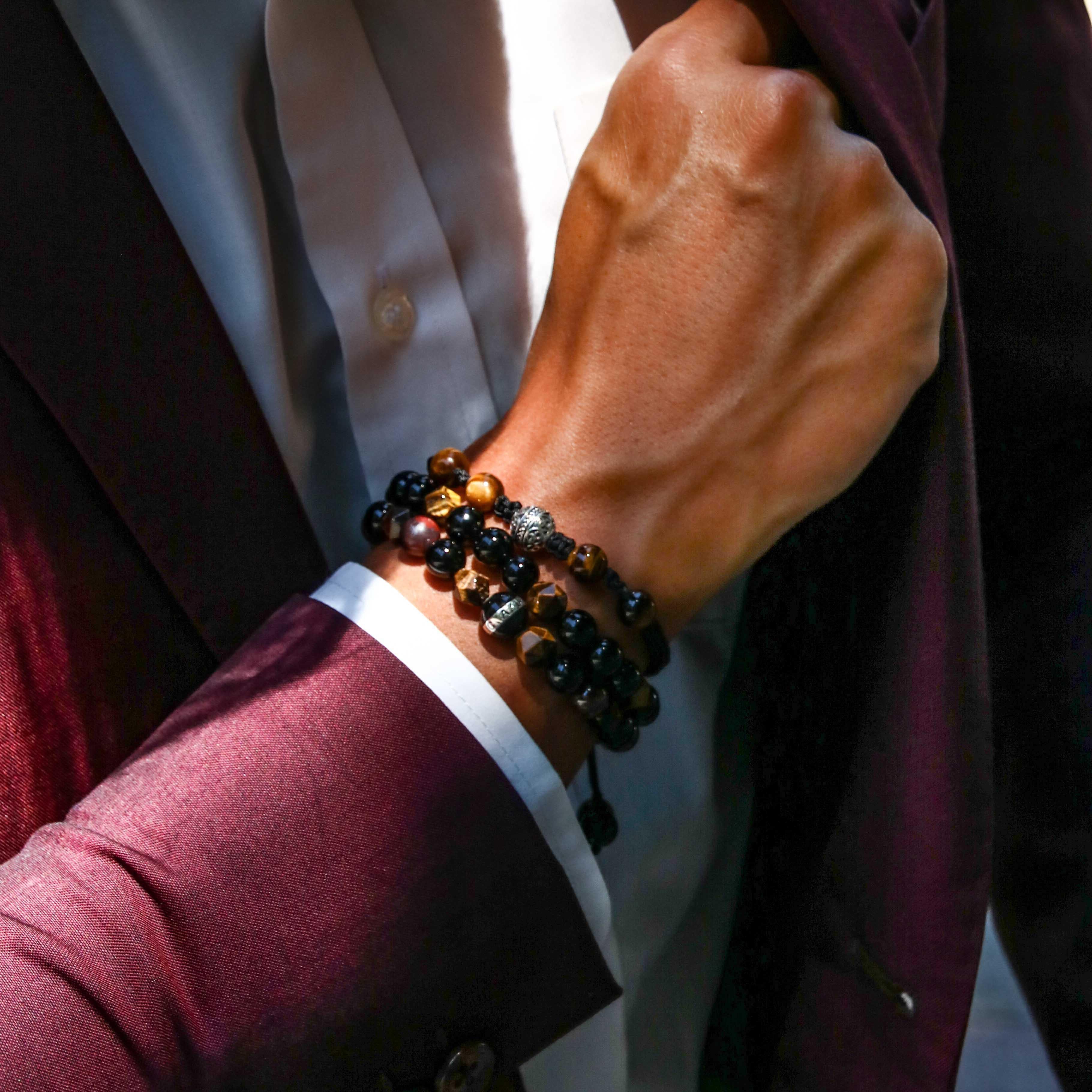 The Gatsby | Tiger Eye Obsidian Garnet Stone Men String Bracelet - Image 6