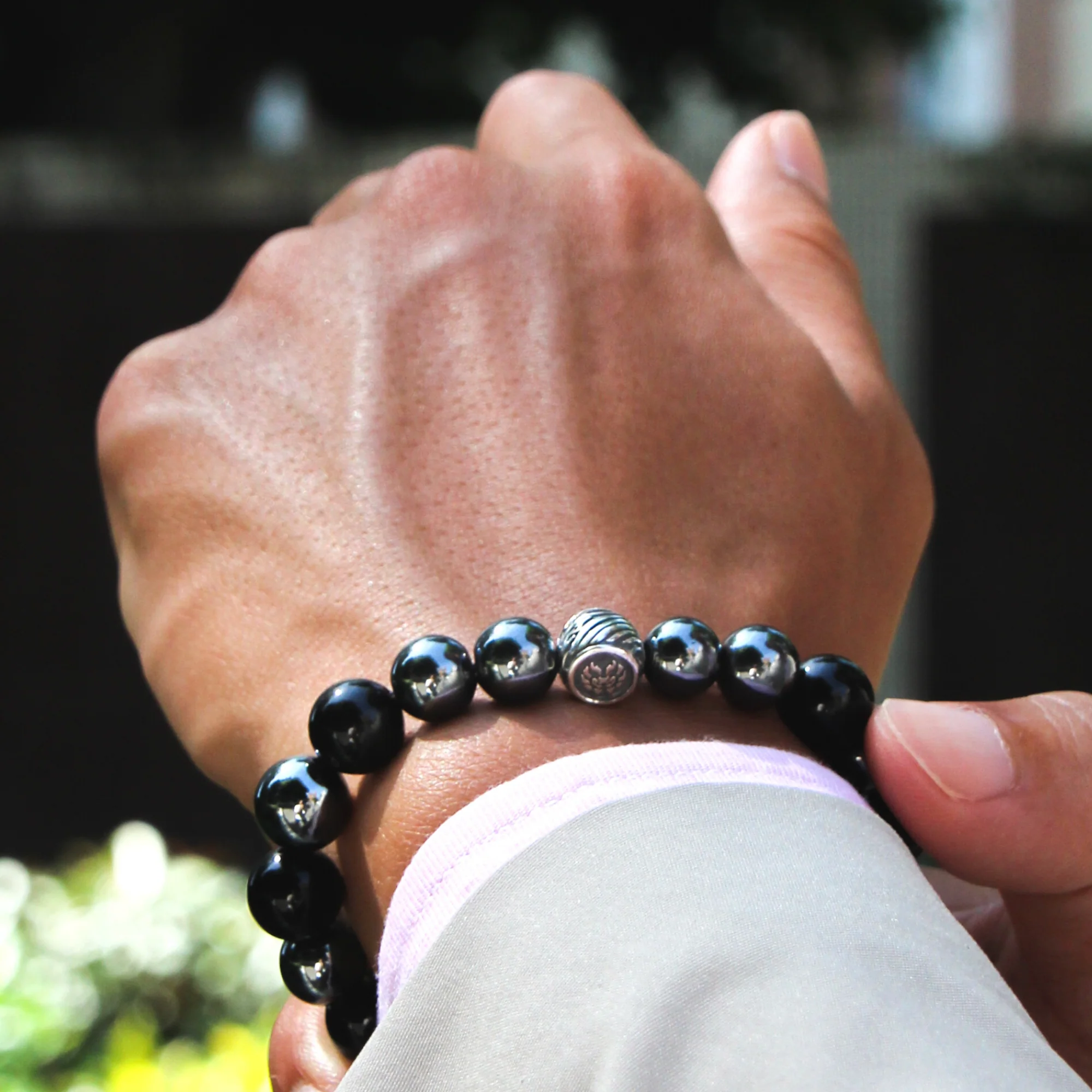 Steel of Hearts | Silver Dragrose Gold Obsidian Hematite Beaded Bracelet - Image 4