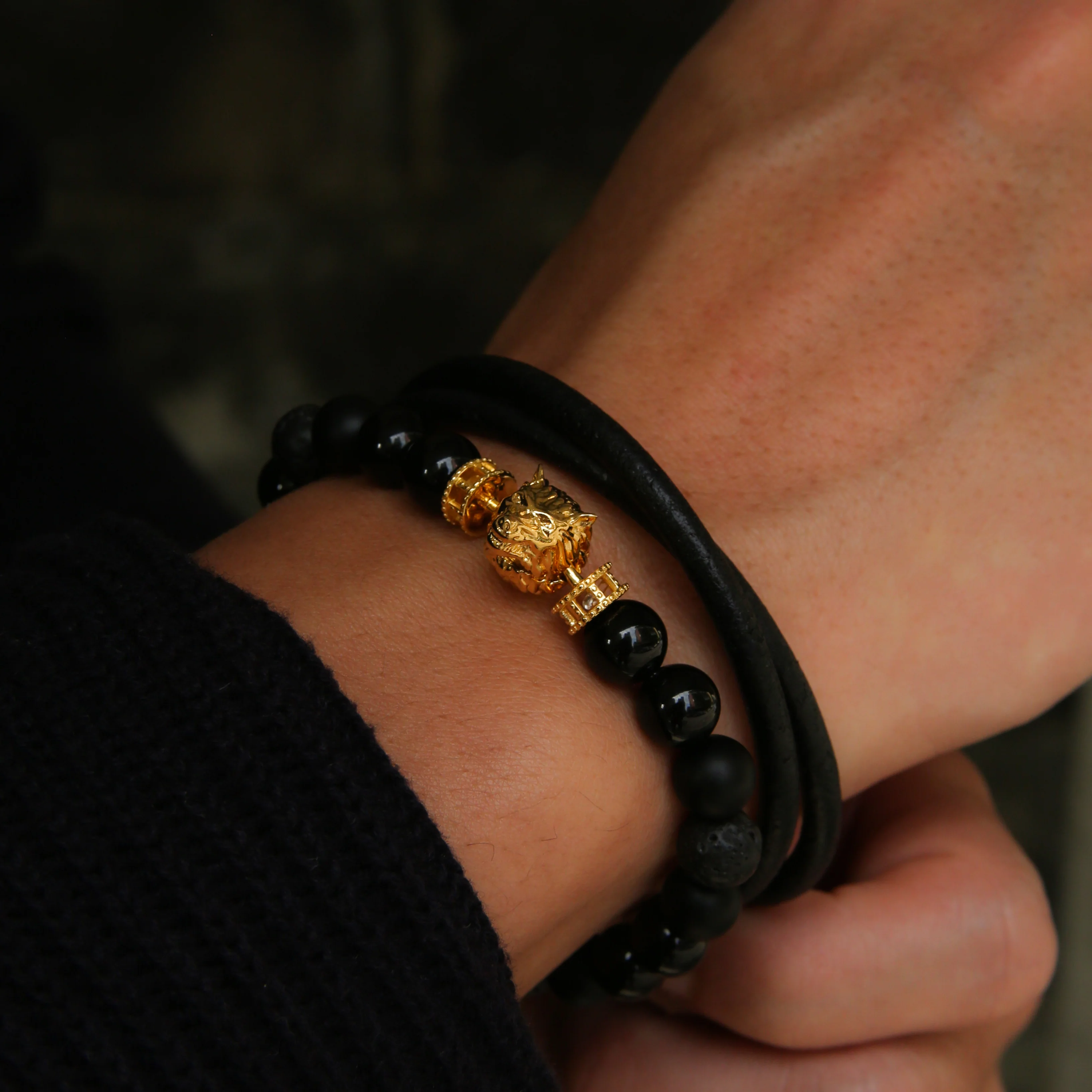 The Alpha Wolf | Onyx & lava Wolf Bracelet - Image 2