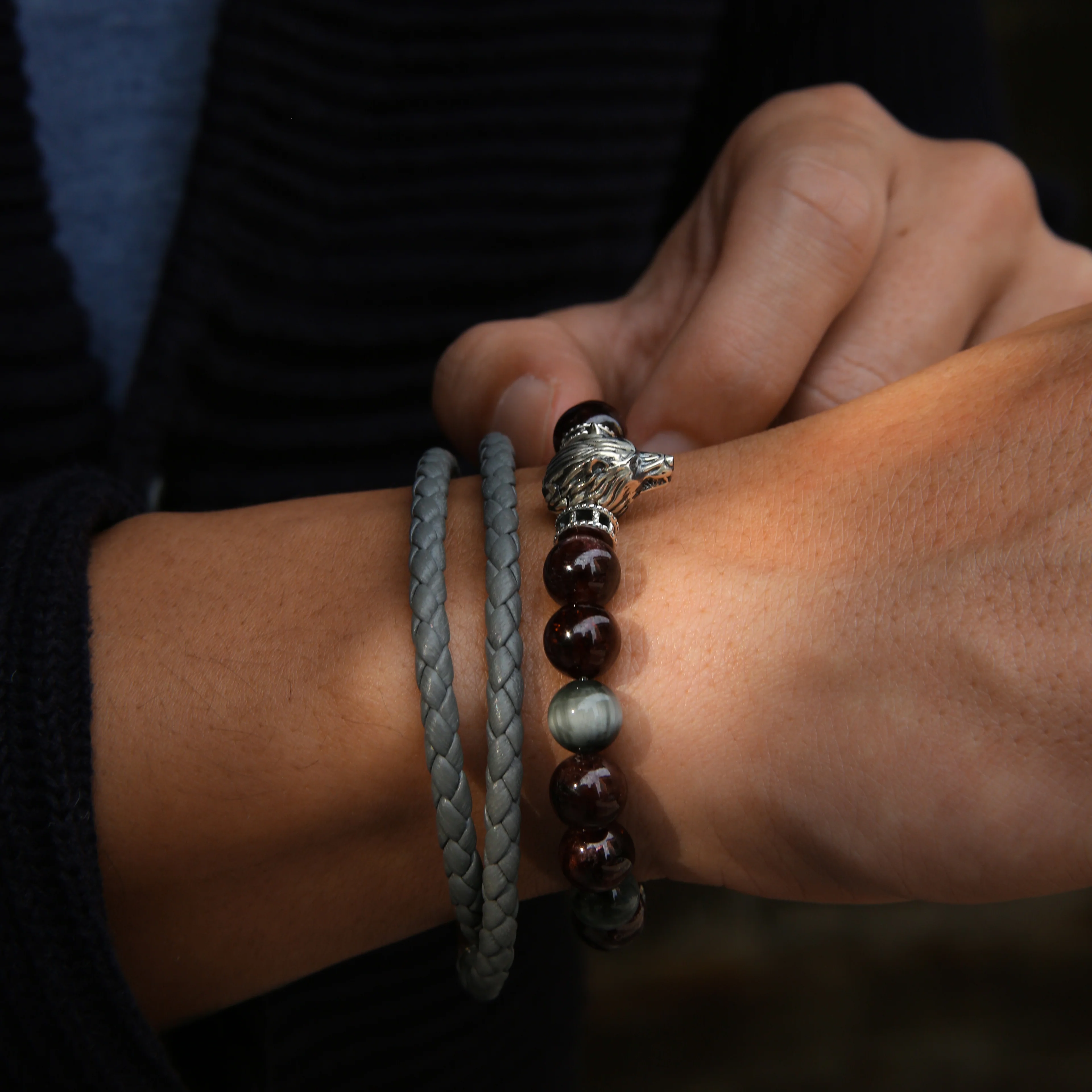 The Blood Moon | Garnet & Hawk Eye Wolf Bracelet - Image 3