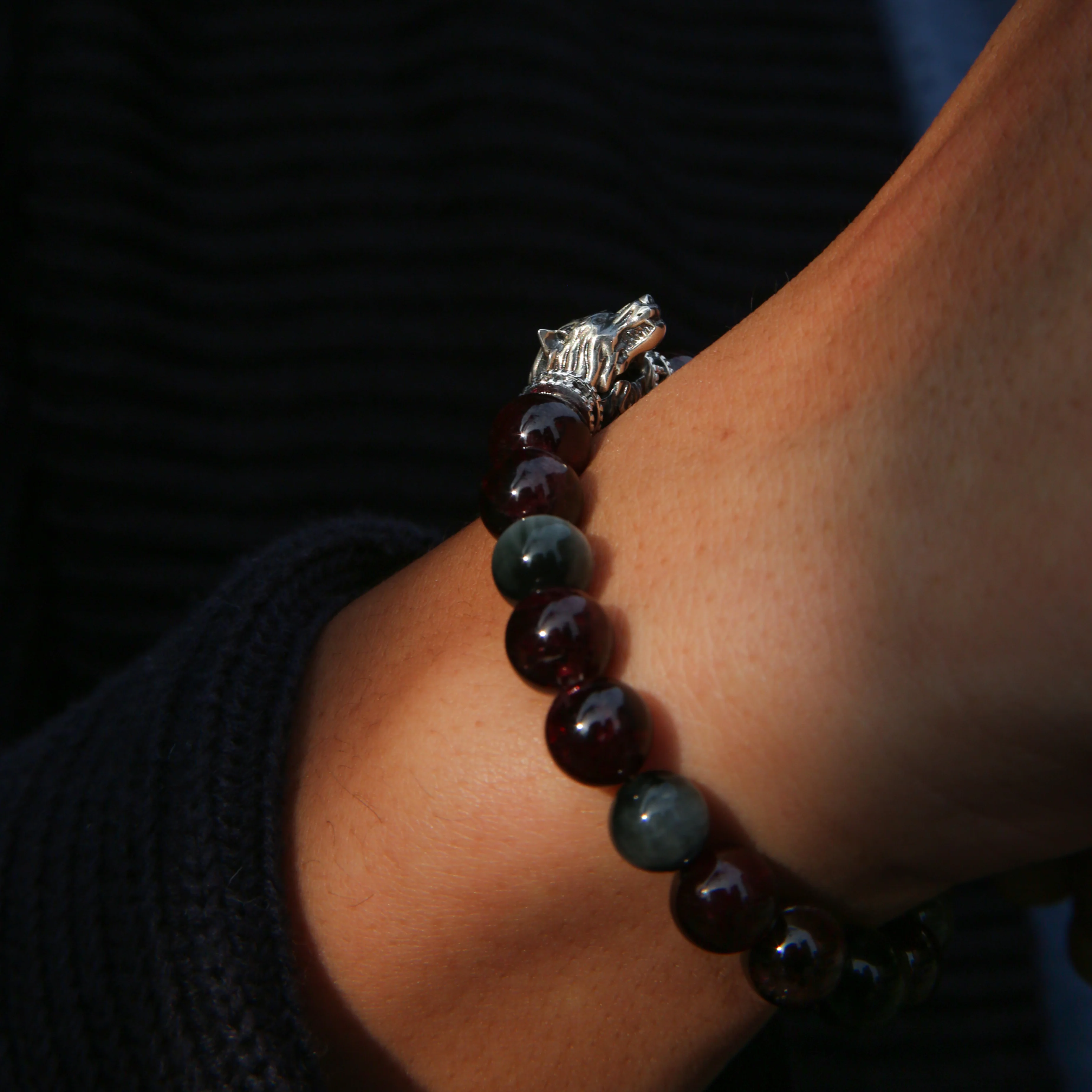 The Blood Moon | Garnet & Hawk Eye Wolf Bracelet - Image 5