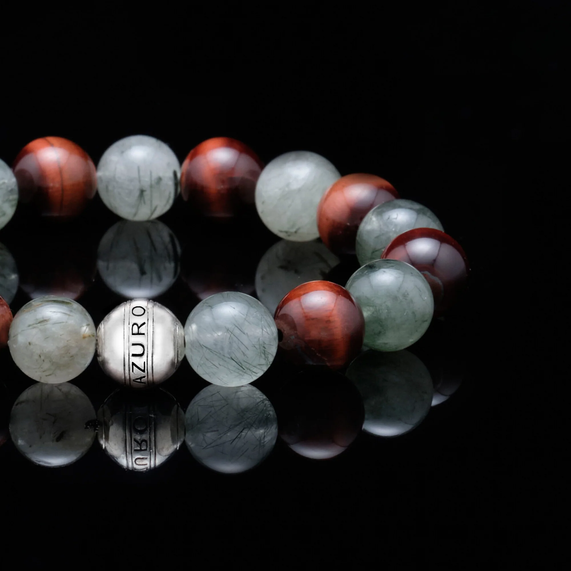 The Guardian | Silver Enamel Green Rutilated Quartz Stone Tiger Eye Beaded Bracelet - Image 2