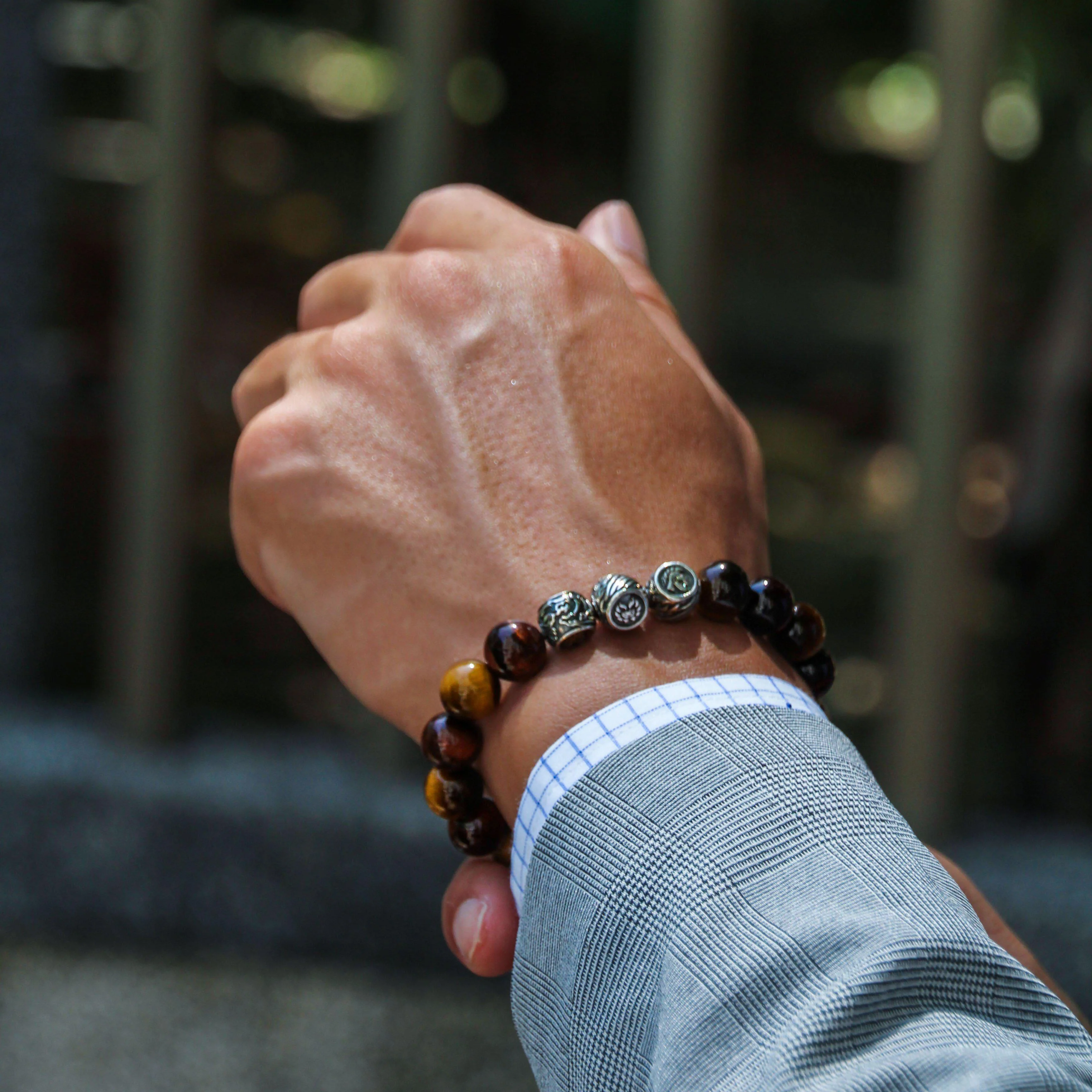 The Huntsman | Silver Dragrose Tiger Eye Beaded Bracelet - Image 3