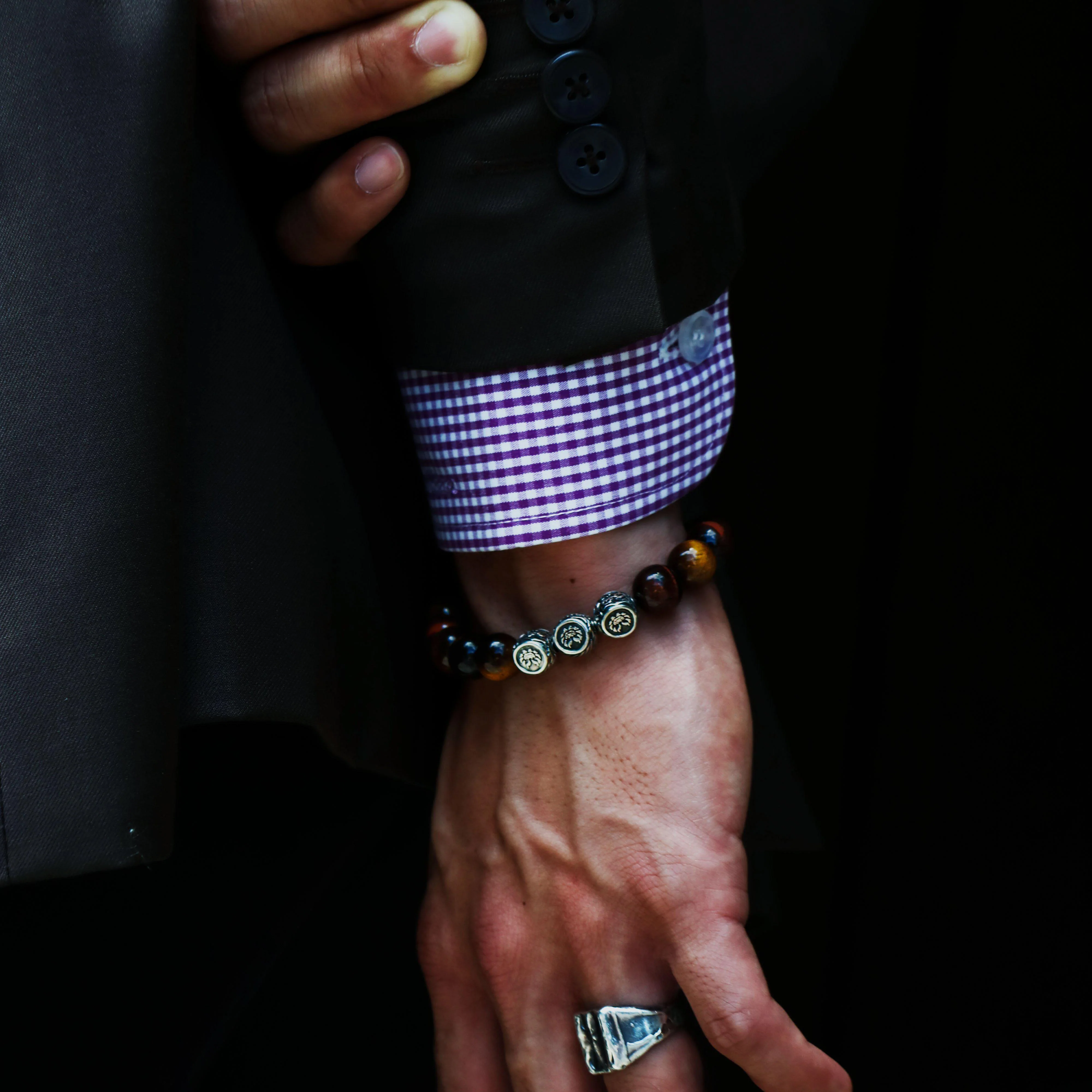 The Huntsman | Silver Dragrose Tiger Eye Beaded Bracelet - Image 5
