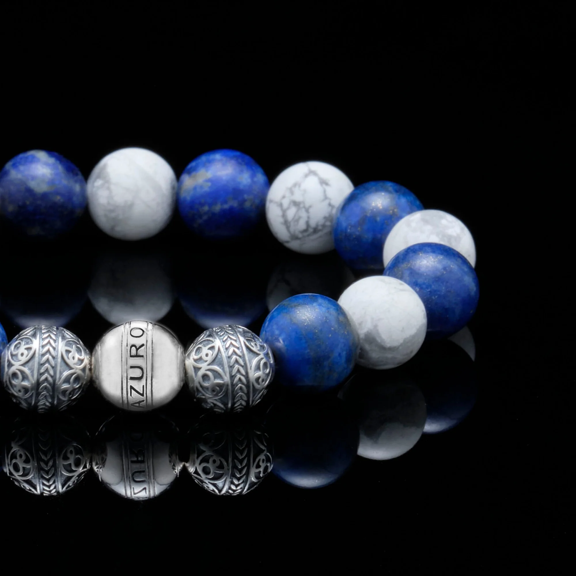 The Navigator | Silver Howlite Lapiz Lazuli Beaded Bracelet - Image 2
