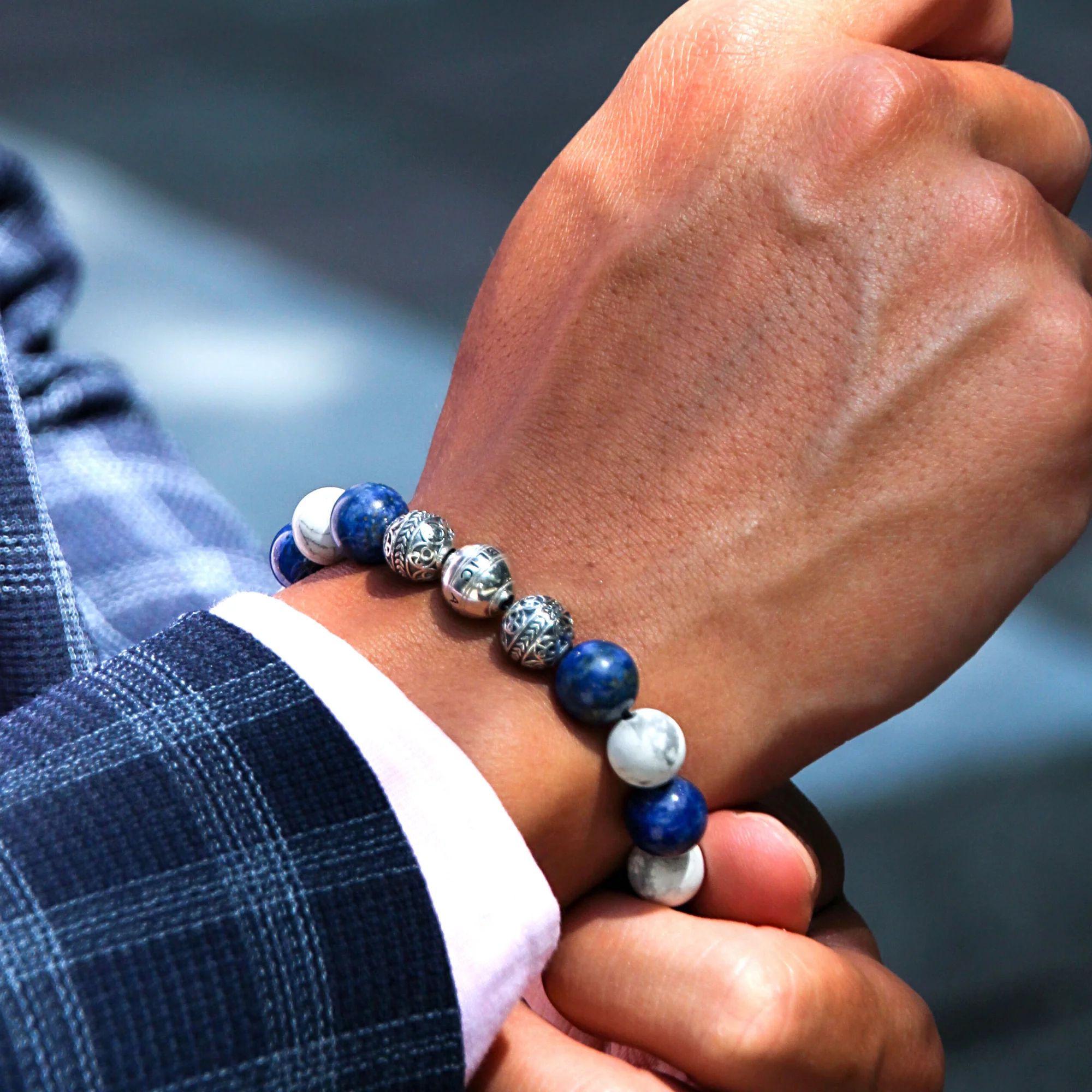 The Navigator | Silver Howlite Lapiz Lazuli Beaded Bracelet - Image 4