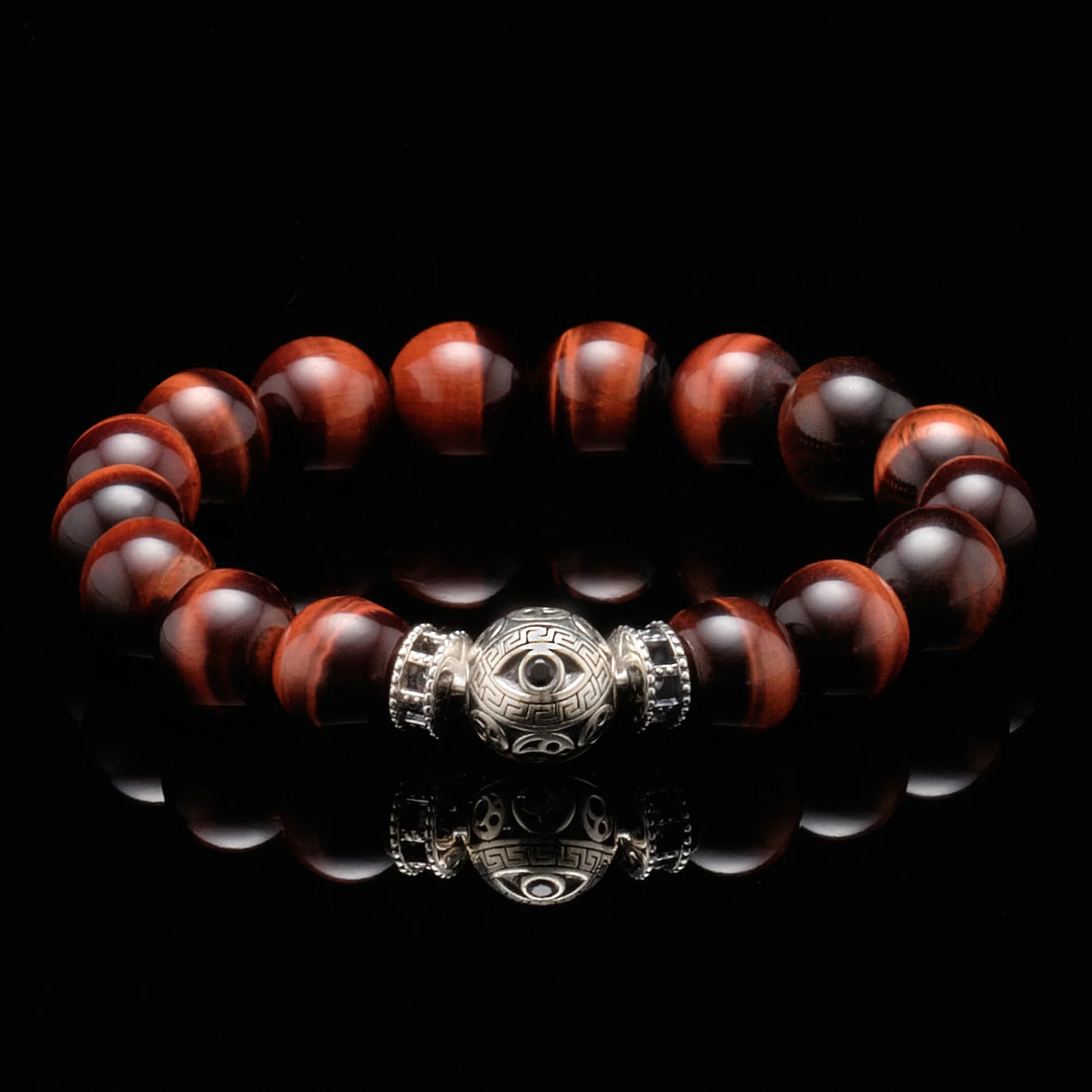 The Silver Black evil eye Red Tiger eye bracelet - Image 2