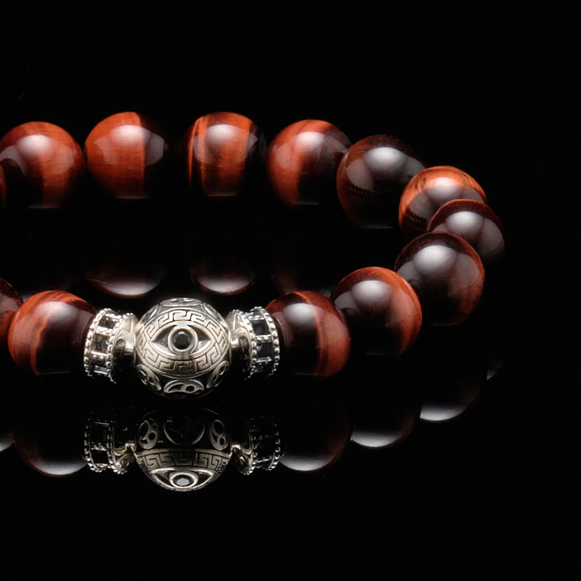 The Silver Black evil eye Red Tiger eye bracelet - Image 3