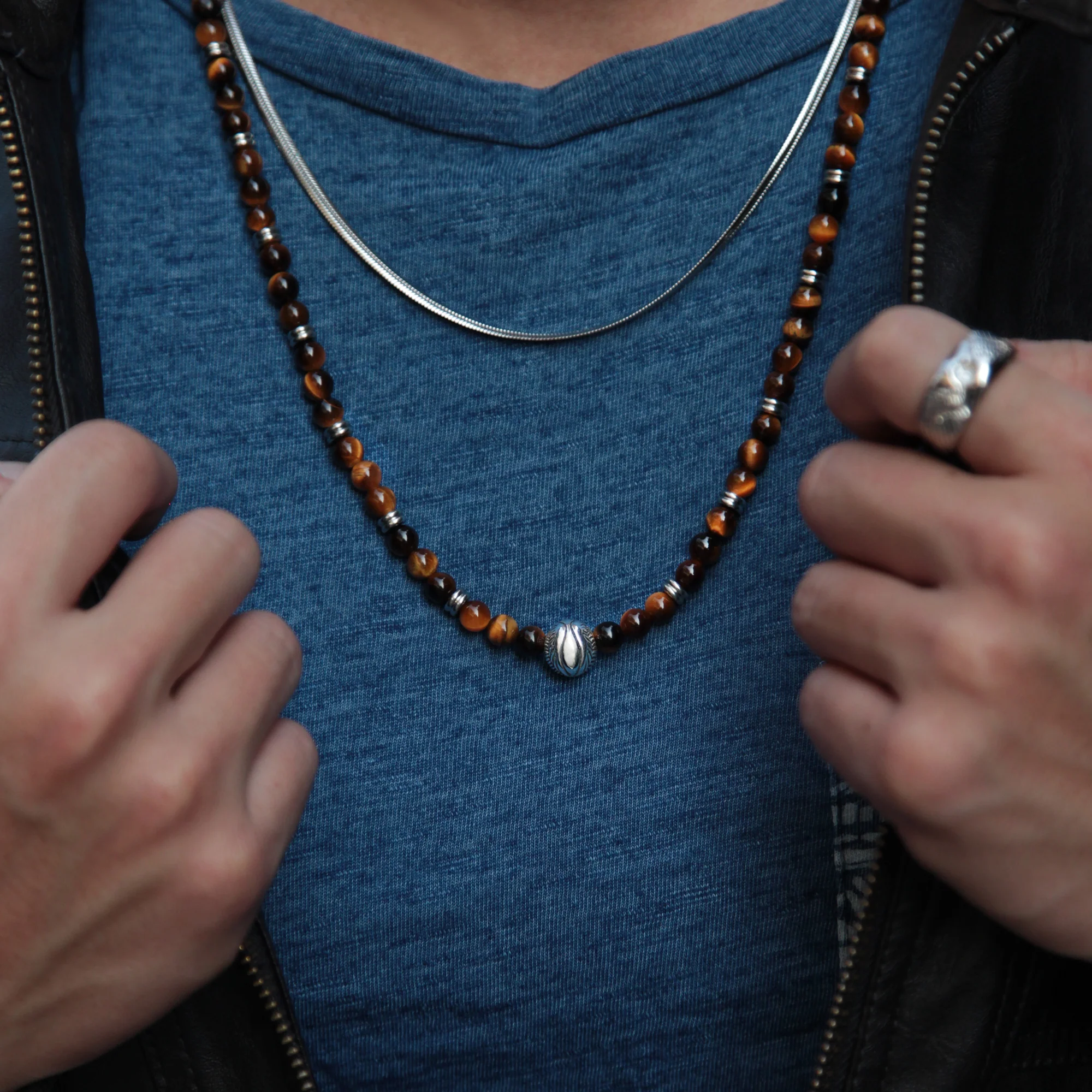 Beaded Angel Wing Necklace with Tiger Eye - Image 3