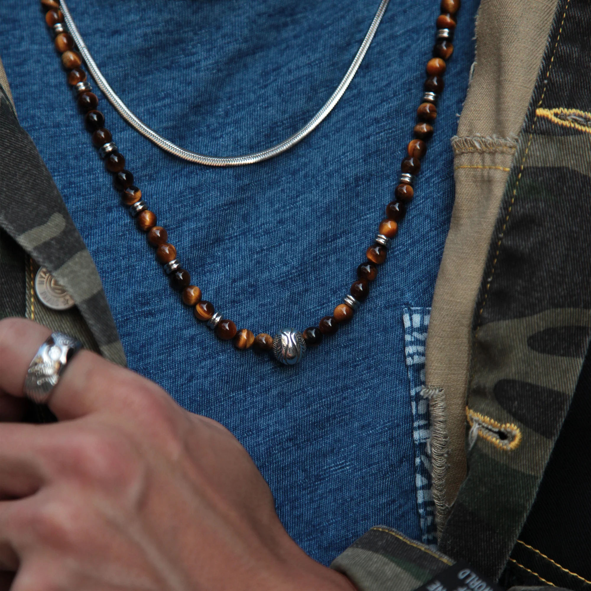 Beaded Angel Wing Necklace with Tiger Eye - Image 4