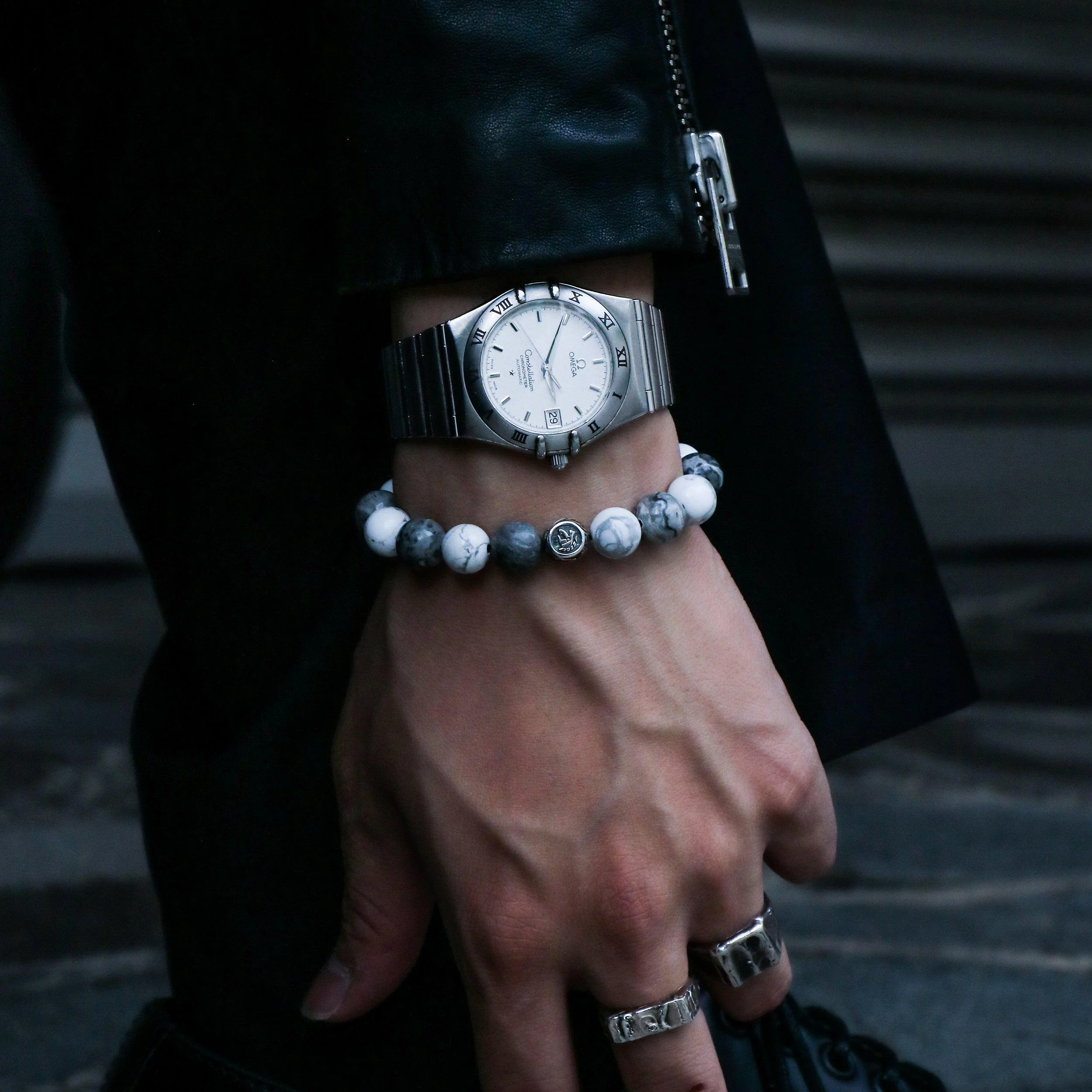 The Vault Hunter | Silver Dragrose Picasso Jasper Howlite Beaded Bracelet - Image 3