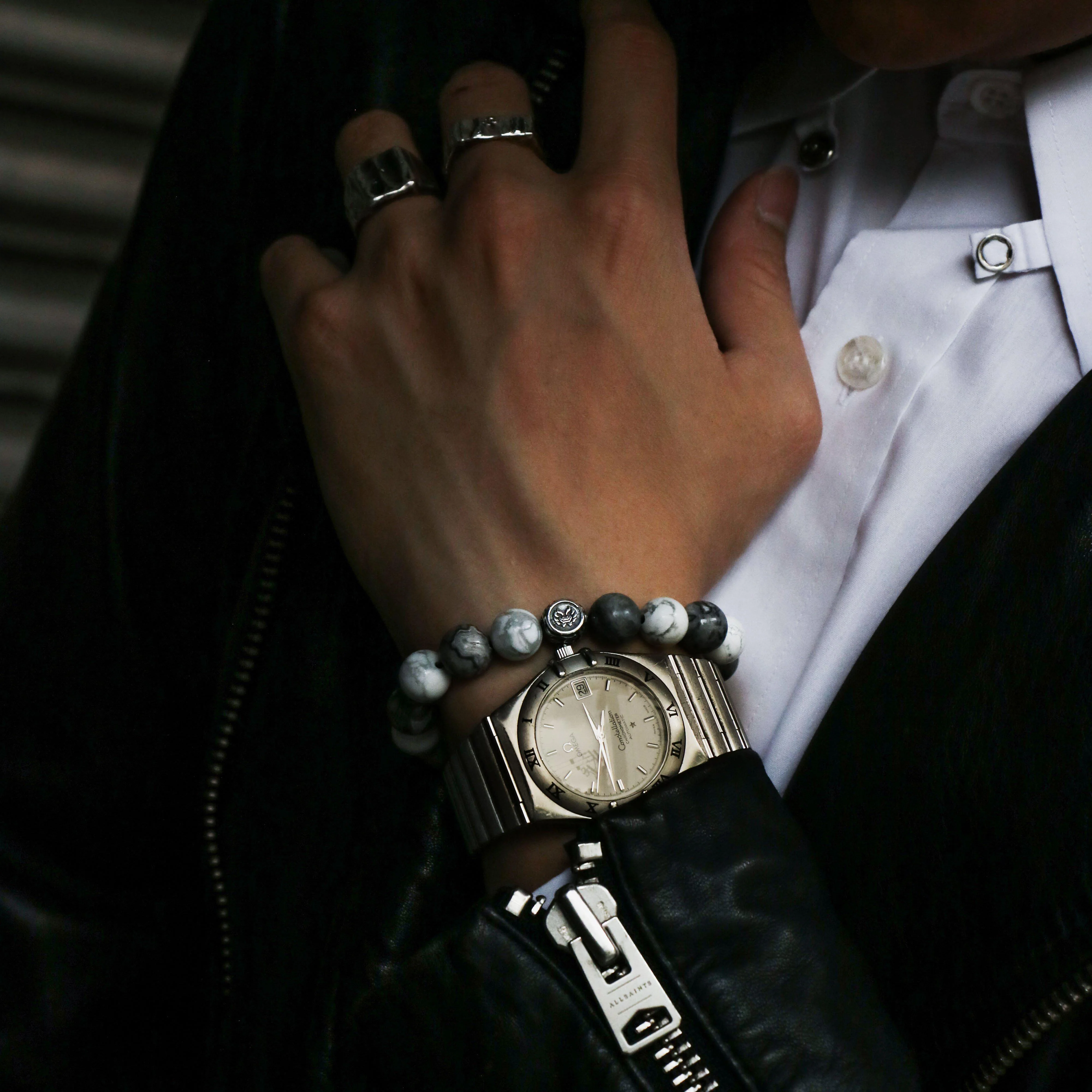 The Vault Hunter | Silver Dragrose Picasso Jasper Howlite Beaded Bracelet - Image 4