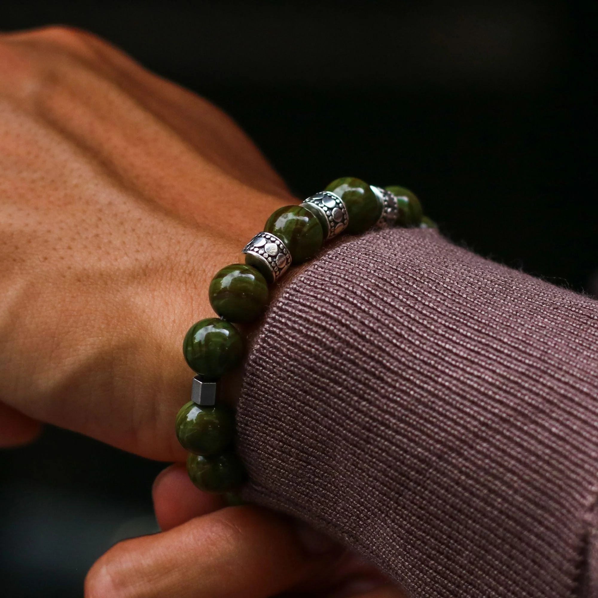 Silver Spacer Heart Chakra Bracelet - Image 3