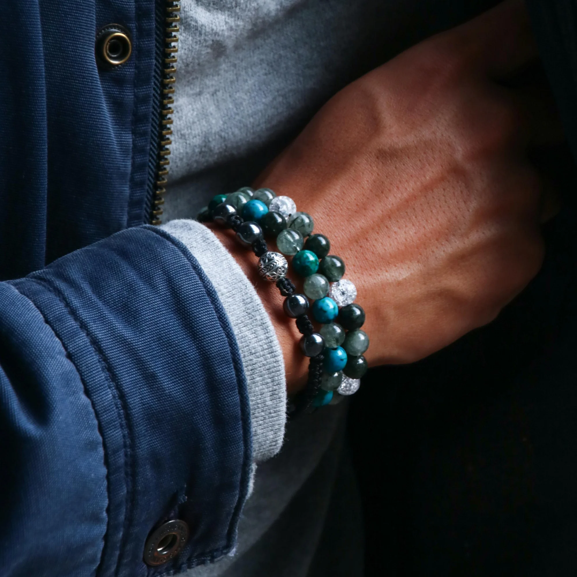[Limited] The Compass | Men Knot Bracelets with Hematite Obsidian Green Rutilated Quartz Stone - Image 5