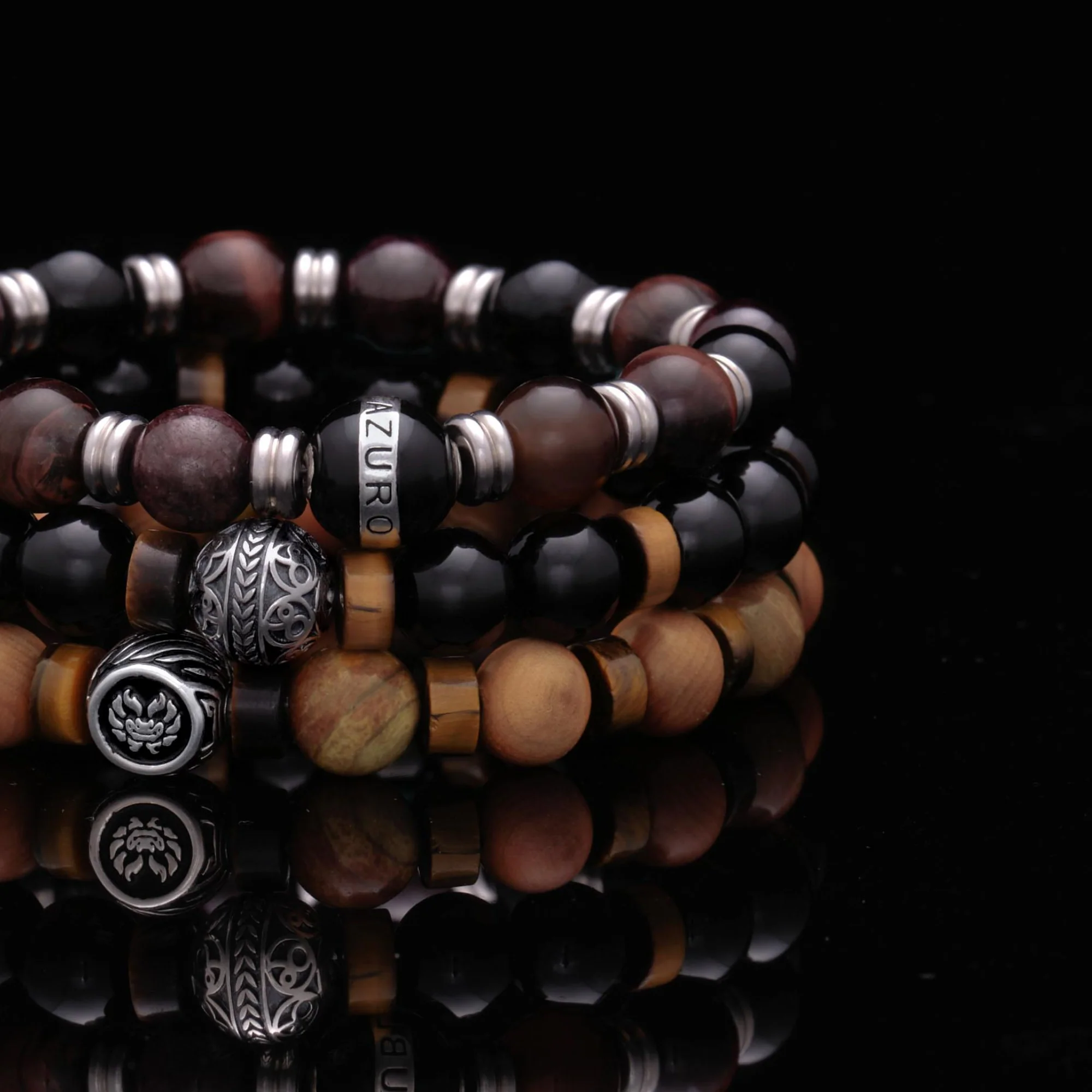 Tiger Eye Obsidian Rhodolite Garnet Beaded Bracelet - Image 2