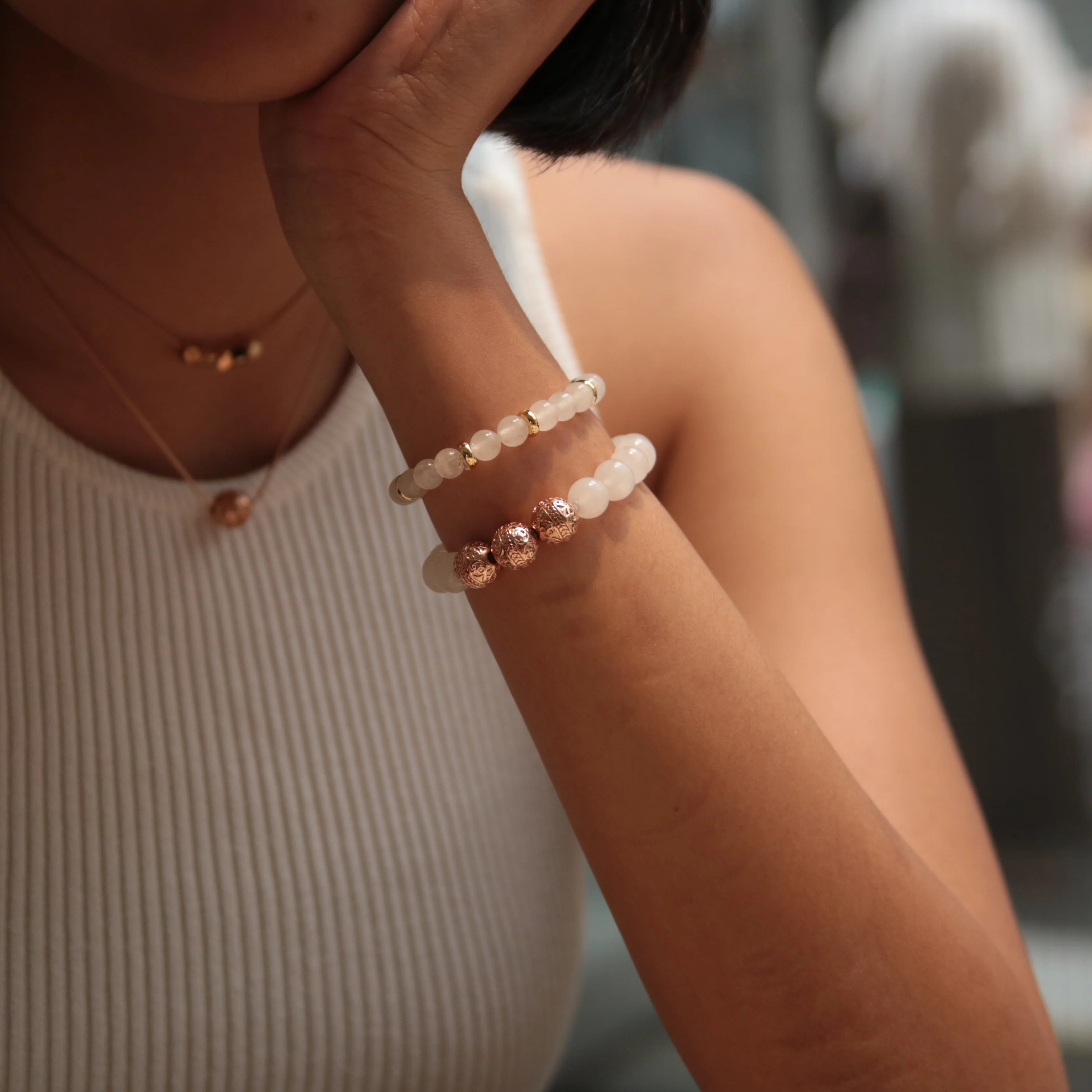White Jade Rose Gold Bracelet with White Jade Bracelet - Image 2