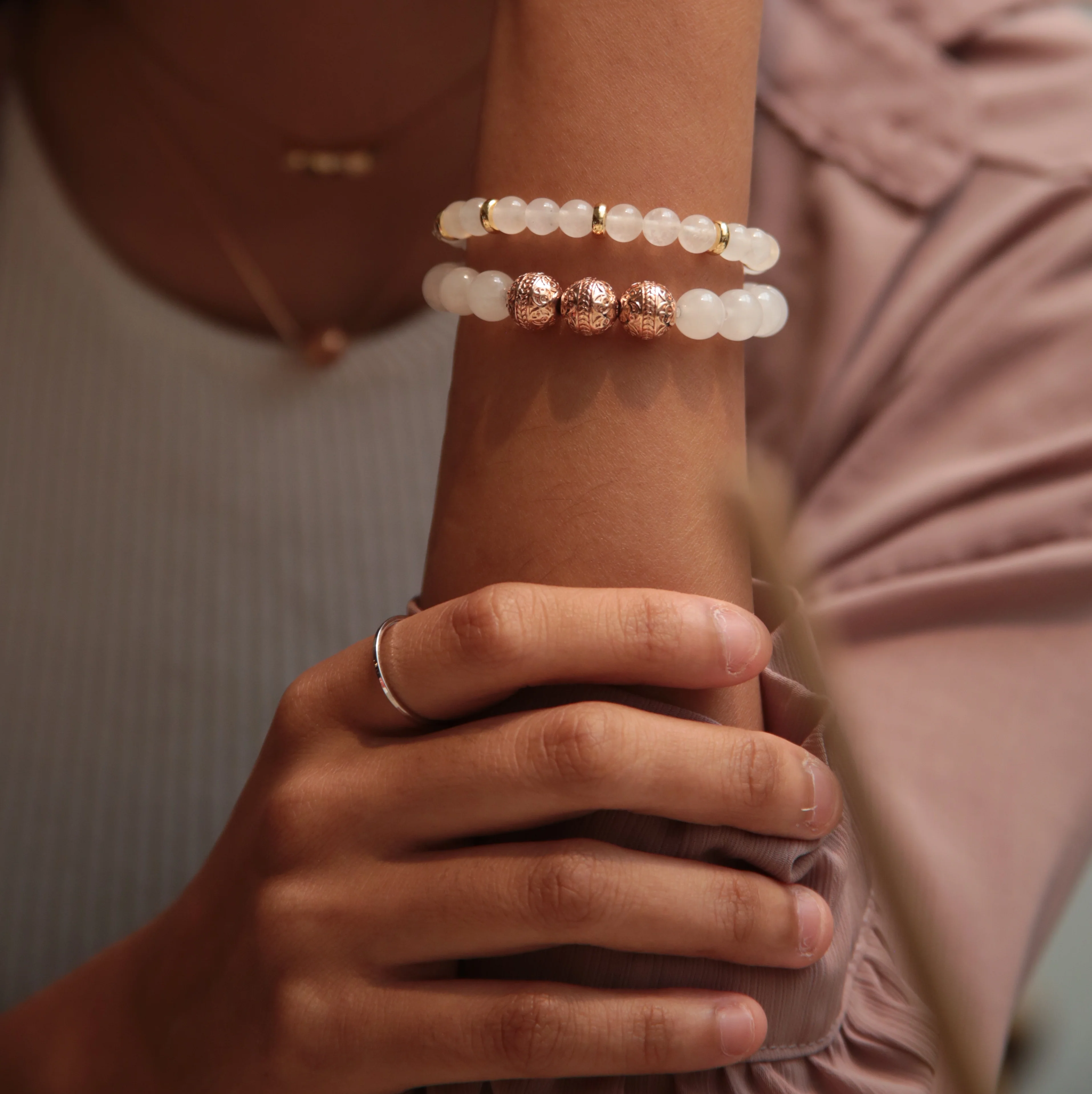 White Jade Rose Gold Bracelet with White Jade Bracelet - Image 4